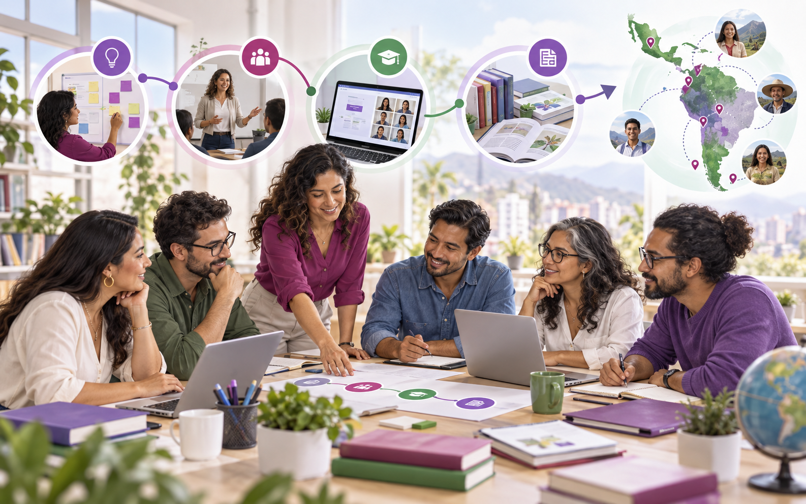 Equipo universitario planificando formación docente, campus virtuales y expansión regional